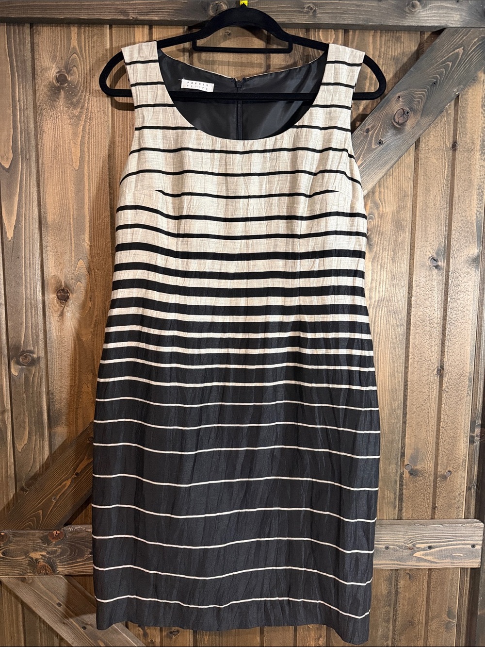 Sleeveless Black and Cream Midi Linen Blend Striped Midi Dress